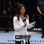 Joe Martinez's voice gave out. Charly Arnolt steps in to become the first female ring announcer in UFC history.
