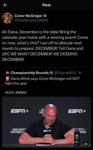 Conor McGregor disagrees with Dana White & insists he wants to fight in December 😳