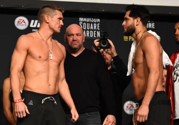 Stephen Thompson facing off with Jorge Masvidal before UFC 217. Credits to: Josh Hedges-Zuffa LLC.