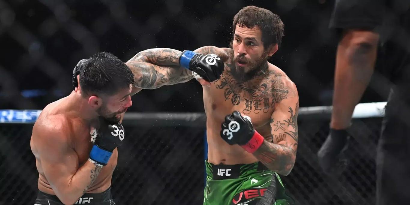 Marlon Vera tagging Pedro Munhoz in his last bout. Credits to: Bob DeChiara - USA TODAY Sports.