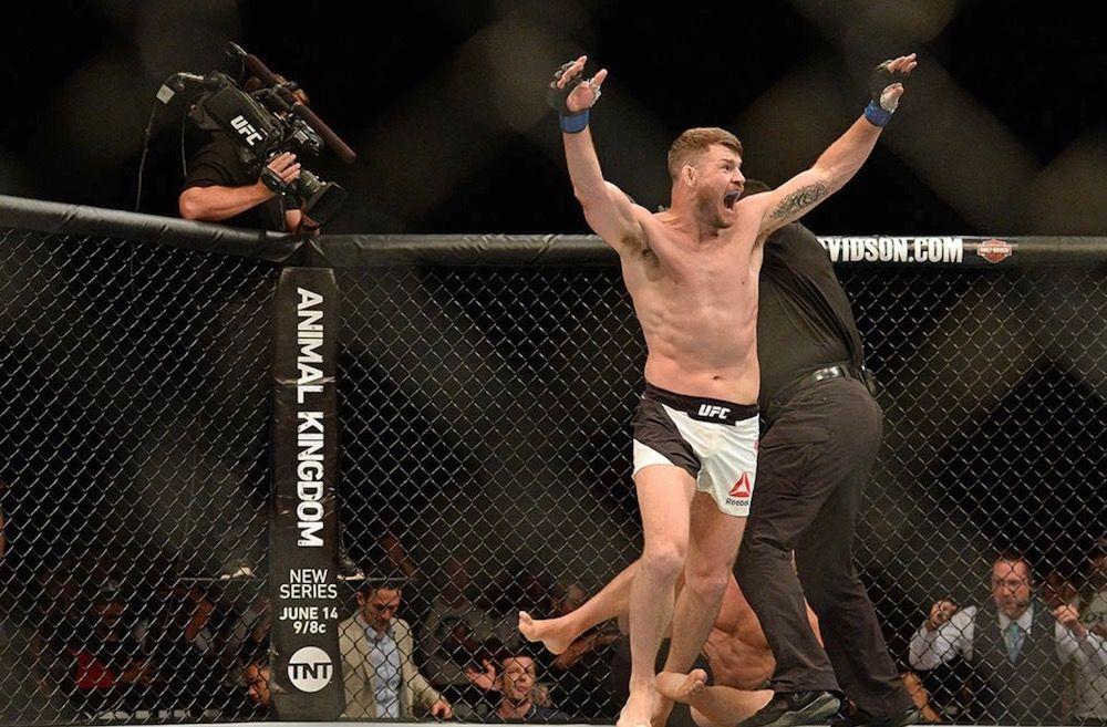 Michael Bisping knocks out Luke Rockhold to win the UFC Middleweight title. Credits to: Jake Roth-USA TODAY Sports