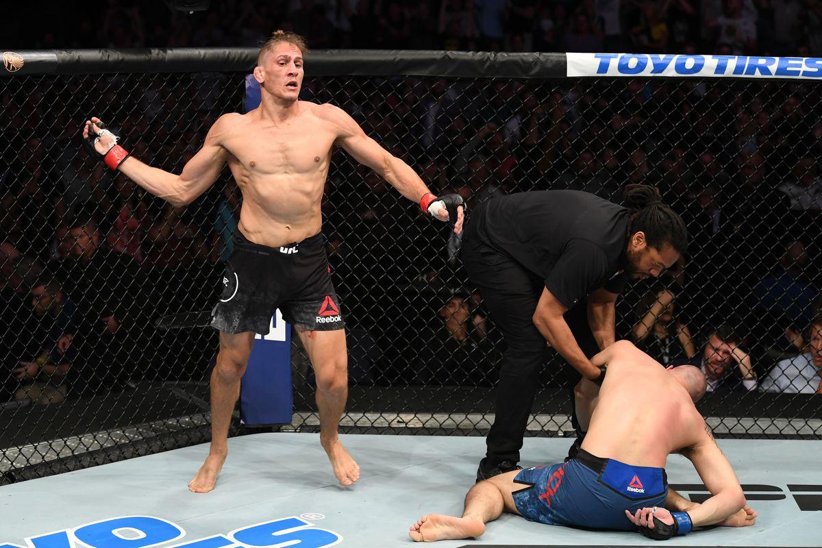Niko Price celebrates after knocking out James Vick with an upkick. Credit: MMA Fighting.