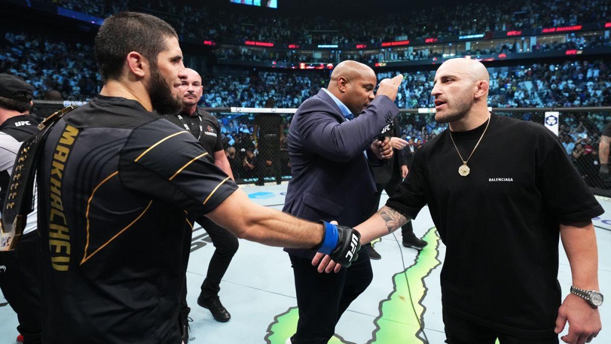 Alexander Volkanovski and Islam Makhachev agree to bring titles to the table for their fight. Credits to: Zuffa LLC.
