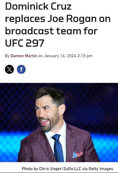 Dominick Cruz replaces Joe Rogan on broadcast team for UFC 297