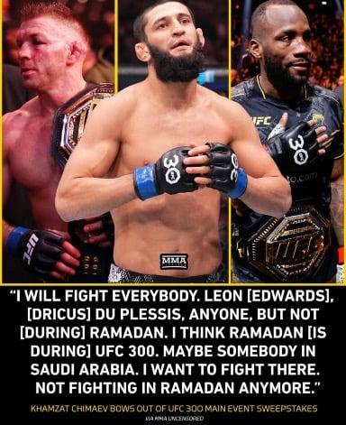 Khamzat Chimaev says he’s not fighting at UFC 300
