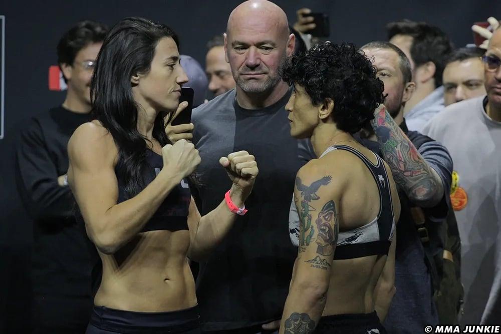 Marina Rodriguez faces off against Virna Jandiroba. Photo by MMAJunkie.