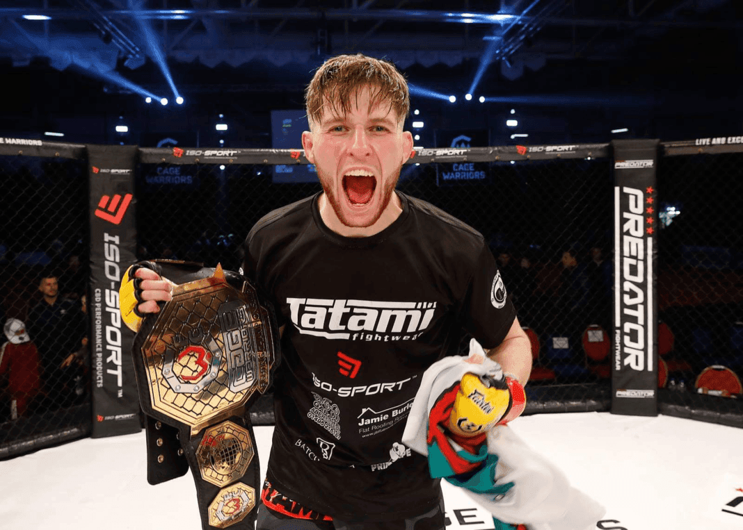 Jack Shore after winning a Cage Warriors Bantamweight Championship fight. Credits to: Dolly Clew-Cage Warriors.