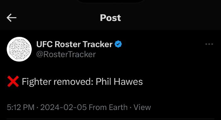 Phil Hawes has been cut from the UFC