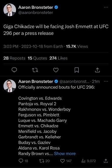 Giga Chikadze vs. Josh Emmett is official for UFC 296. What's your pick?