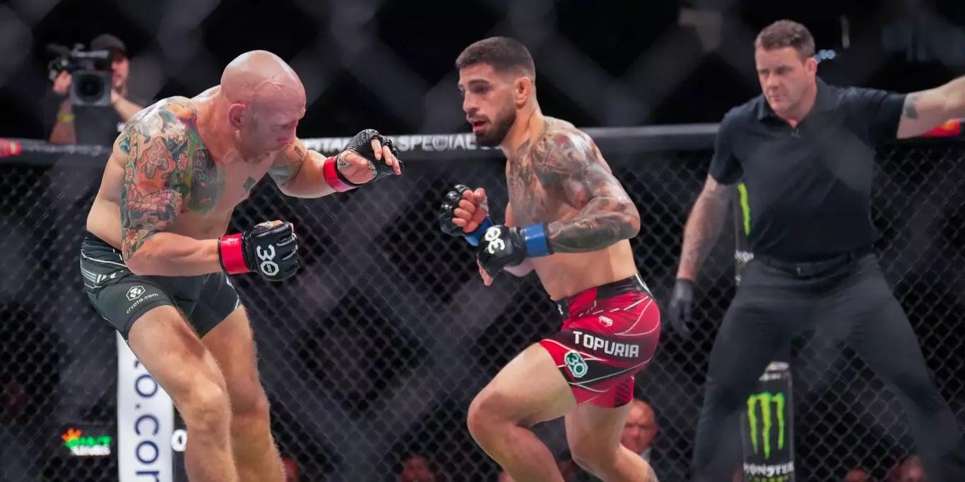 Ilia Topuria after rocking Josh Emmett in his first UFC main event. Credits to: David Yeazell - USA TODAY Sports.
