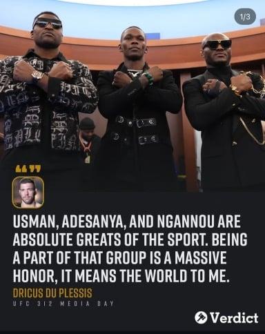 Respect to Dricus Du Plessis for this comment. 