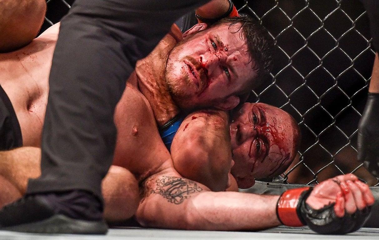 GSP finishing Michael Bisping with a rear naked choke. Credits to: Zuffa LLC