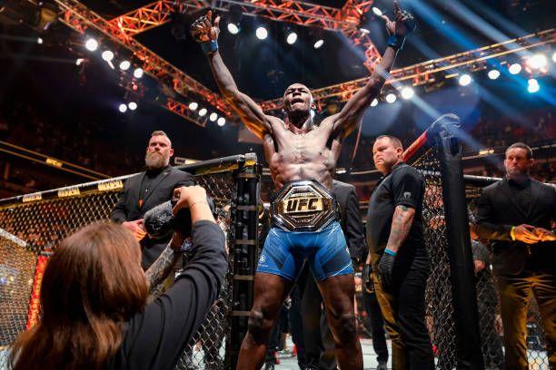 Israel Adesanya after defeating Alex Pereira at UFC 287. Credits to: Carmen Mandato-Zuffa LLC.