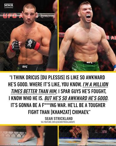 Sean Strickland thinks Dricus Du Plessis is a harder fight than Khamzat Chimaev