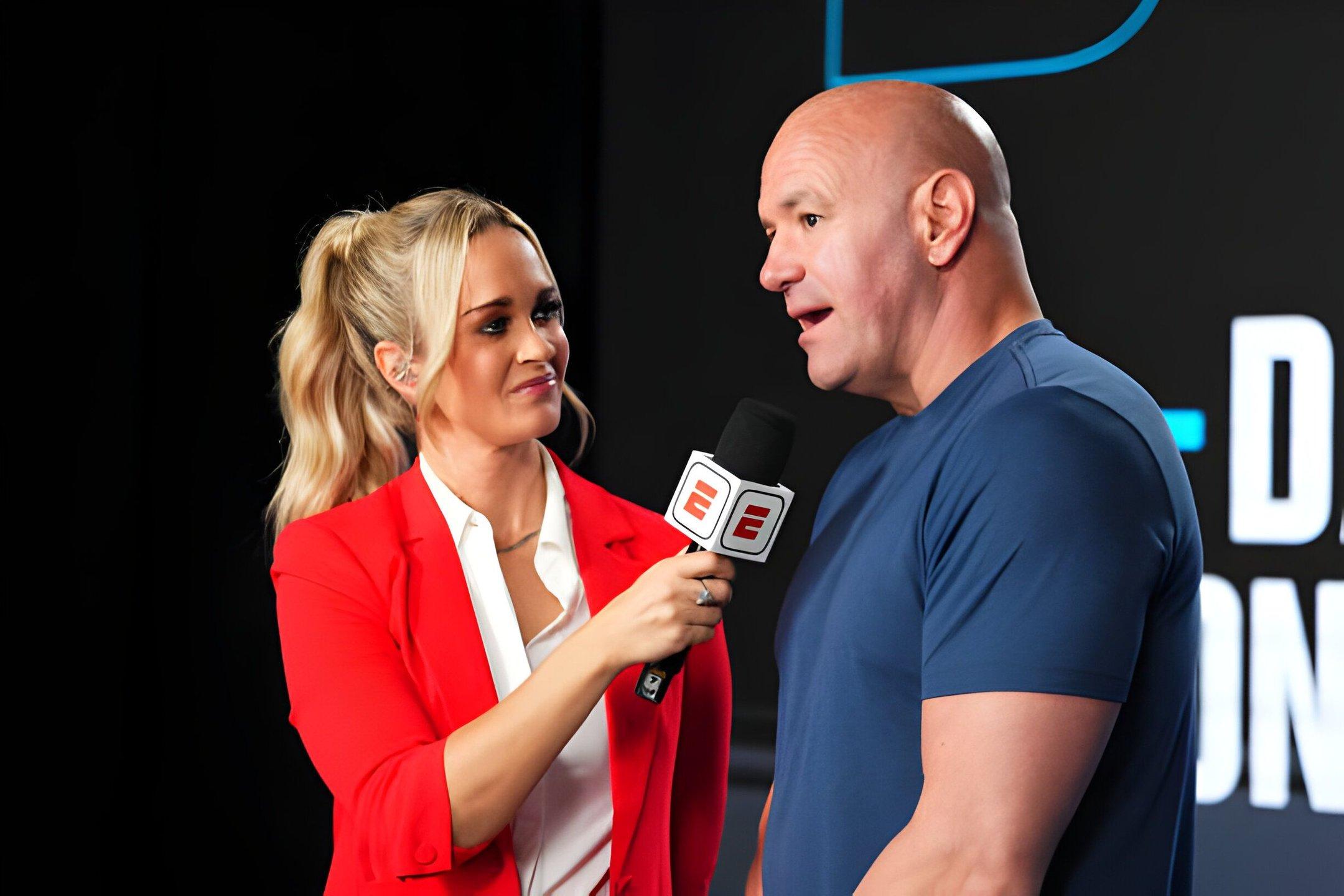 Dana White discusses with Laura Sanko following Dana White's Contender Series. Credit to: Chris Unger of Getty Images/Zuffa LLC.