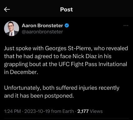 Georges St-Pierre reveals he was supposed to face Nick Diaz at the UFC Fight Pass Invitational