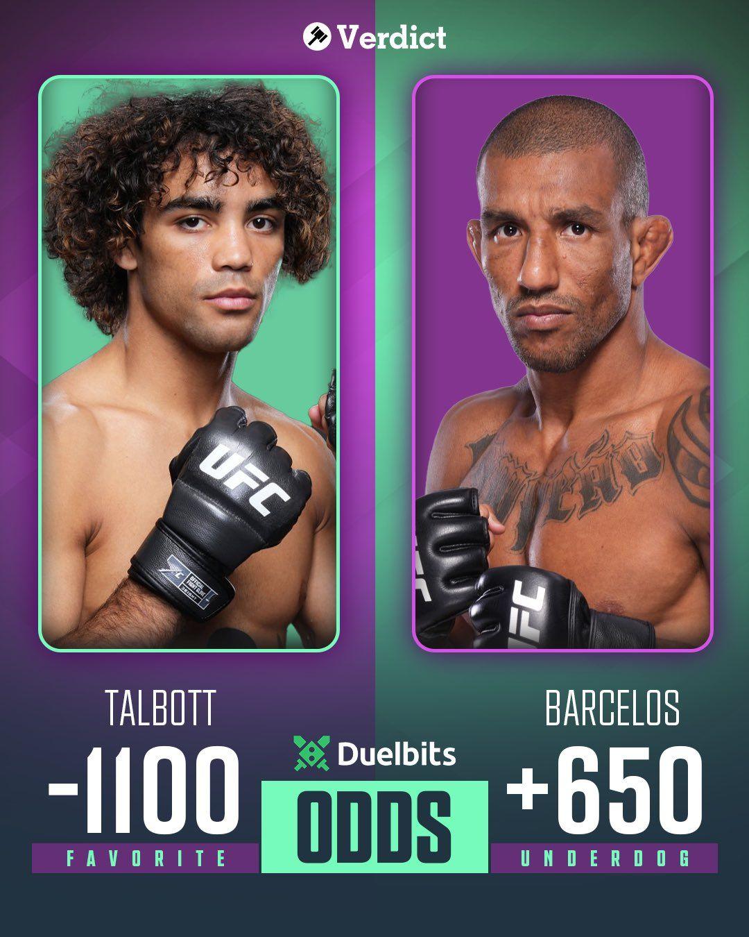 Payton Talbott is the biggest favorite on the card over Raoni Barcelos (Odds via Duelbits)