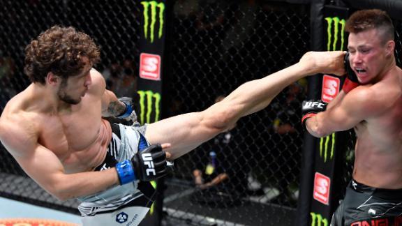 Baghdasaryan in his debuting head kick-KO win against Collin Anglin. Photo by ESPN.