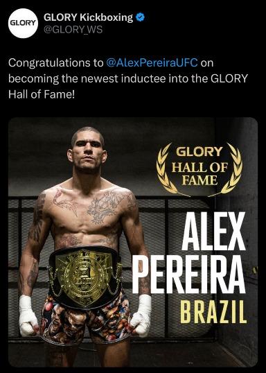 Alex Pereira inducted into the GLORY Kickboxing Hall of Fame