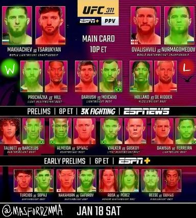 My UFC 311 Predictions, what do yalls think?