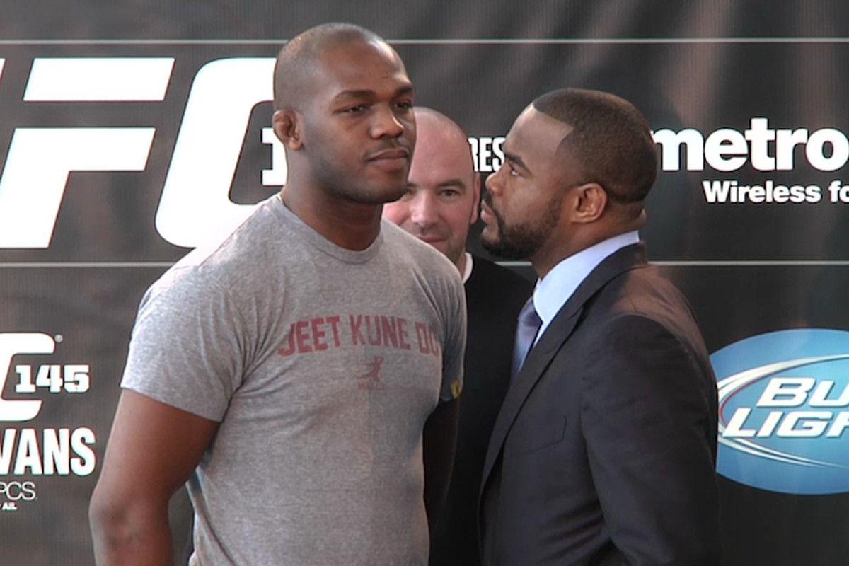 Jon Jones facing off against friend-turned-rival Rashad Evans for the UFC Light Heavyweight title. Photo by Esther Lin, MMAFighting.