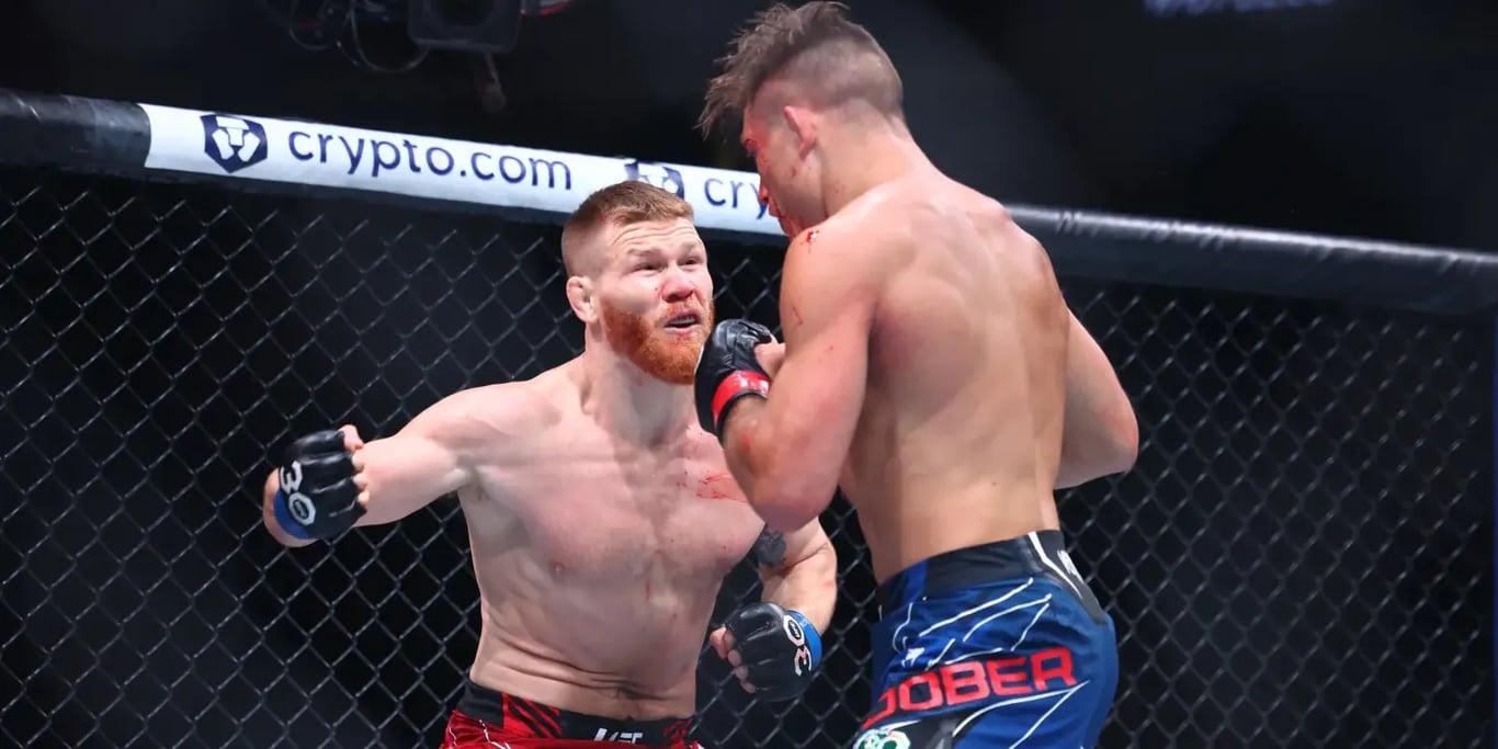 Matt Frevola loading up before dropping Drew Dober. Credits to: Ed Mulholland - USA TODAY Sports.