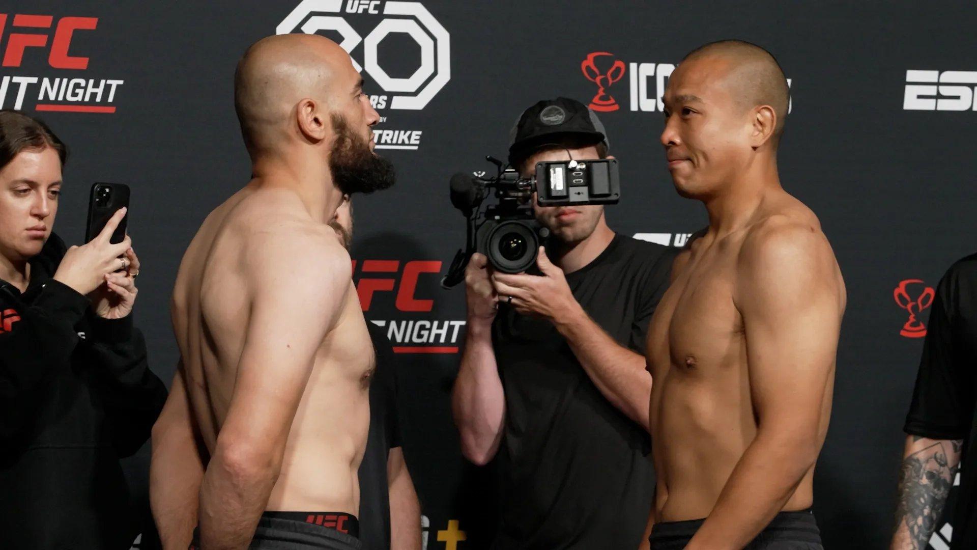 Albert Duraev faces off against Junyong Park. Photo by MMAJunkie.