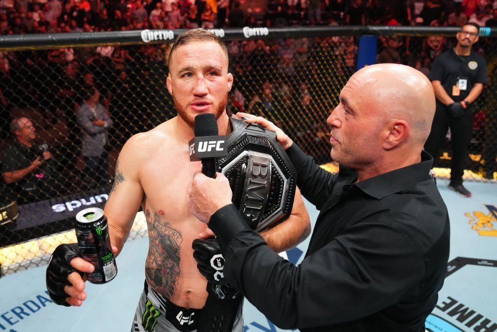 Justin Gaethje after winning the BMF belt at UFC 291. Credits to: Josh Hedges - Zuffa LLC.