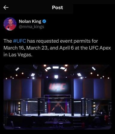 6 out of the first 13 UFC events of 2024 will be at the Apex