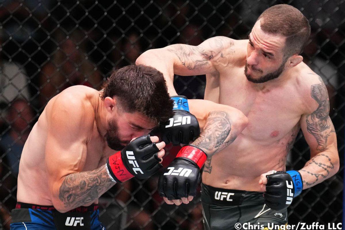 Lucas Almeida stuns Michael Trizano with a right hook. Credit: Chris Unger/Zuffa LLC.