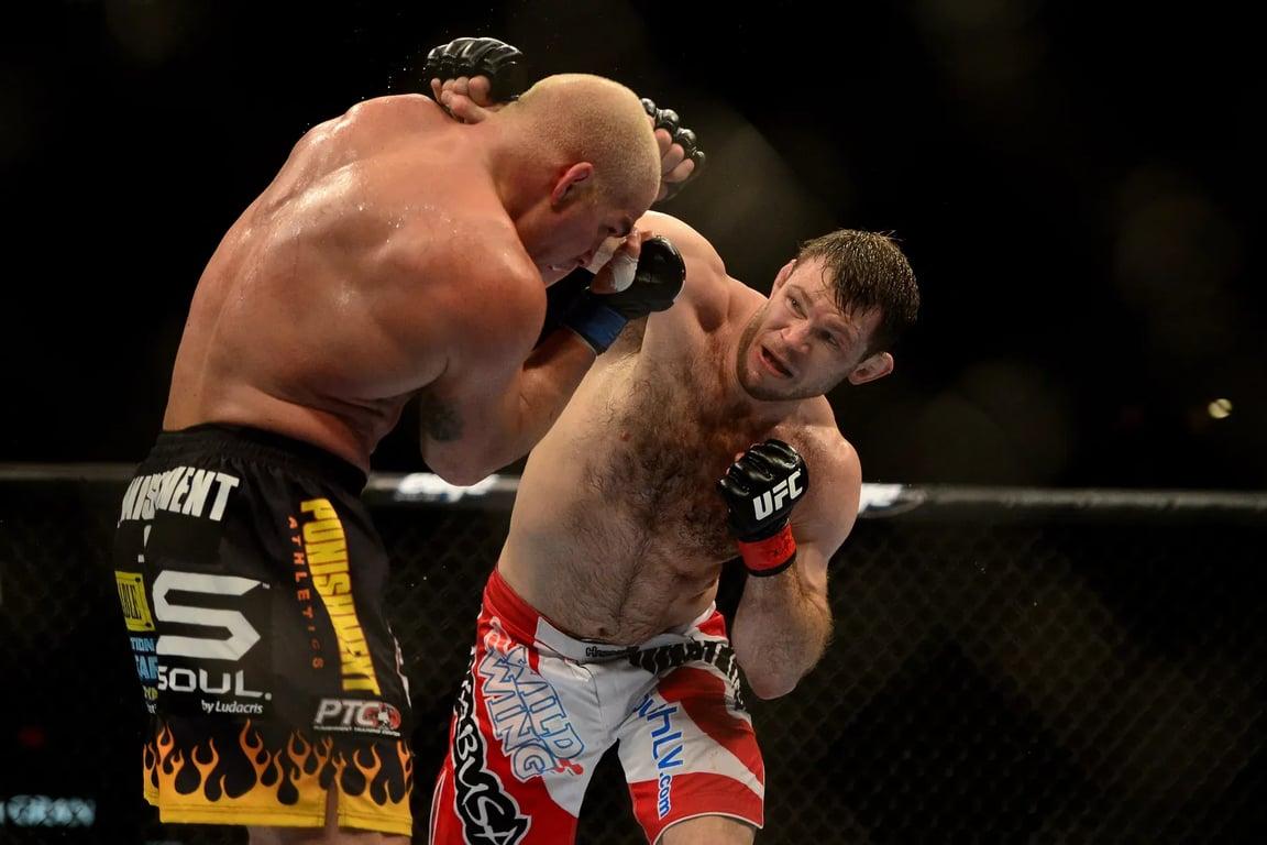 Forrest Griffin stands and trades with Tito Ortiz. Credits to: Mark J Rebilas-USA Presswire