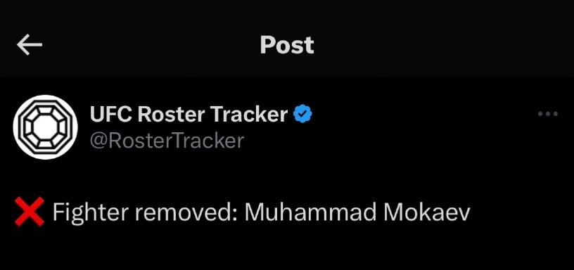 Muhammad Mokaev has been officially removed from the UFC rankings