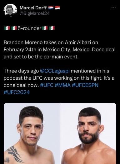 Brandon Moreno vs. Amir Albazi is set to go 5 rounds 