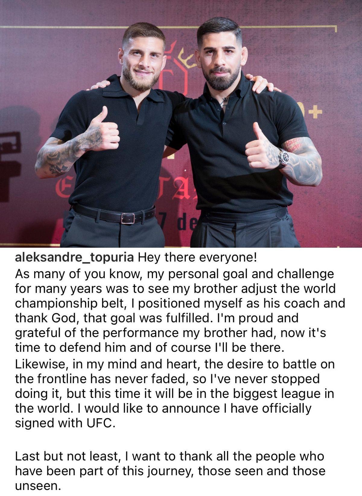 Aleksandre Topuria, the brother of Ilia Topuria, has signed with the UFC. 