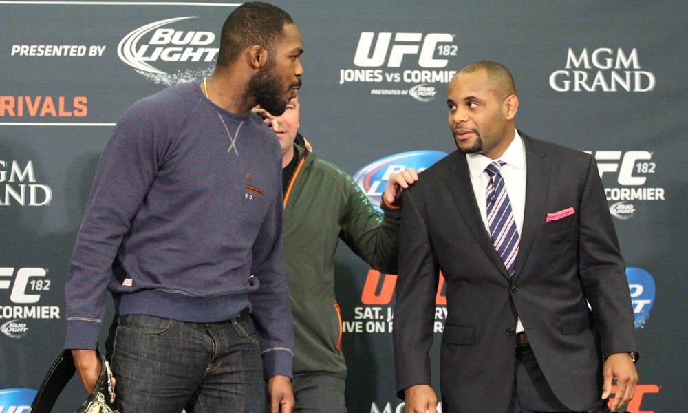 Jon Jones making up for bad times with Daniel Cormier. Credits to: Zuffa LLC.