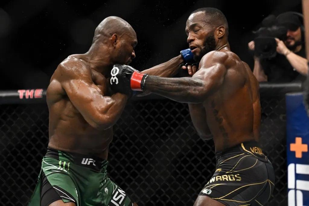 Leon Edwards and Kamaru Usman throwing down inside the 02 Arena in London, England. Credits to: Haljestam - USA TODAY Sports.