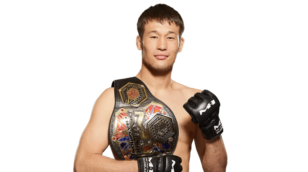 Shavkat Rakhmonov showcasing his M-1 Welterweight Championship Belt. Credit: M-1 Global