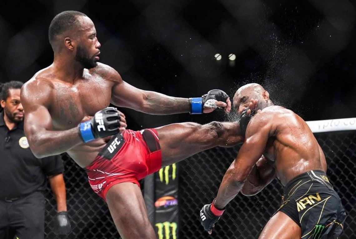 Leon Edwards puts Kamaru Usman to sleep with a 5th-round head kick. Credits to: Chris Unger/Zuffa LLC