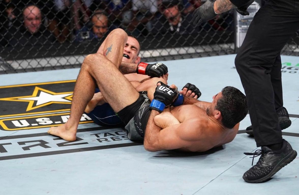 Beneil Dariush cranks a tight heel hook on Tony Ferguson. Credits to: Josh Hedges/Zuffa LLC