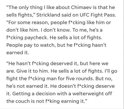 Sean Strickland believes Khamzat Chimaev hasn't earned a title shot