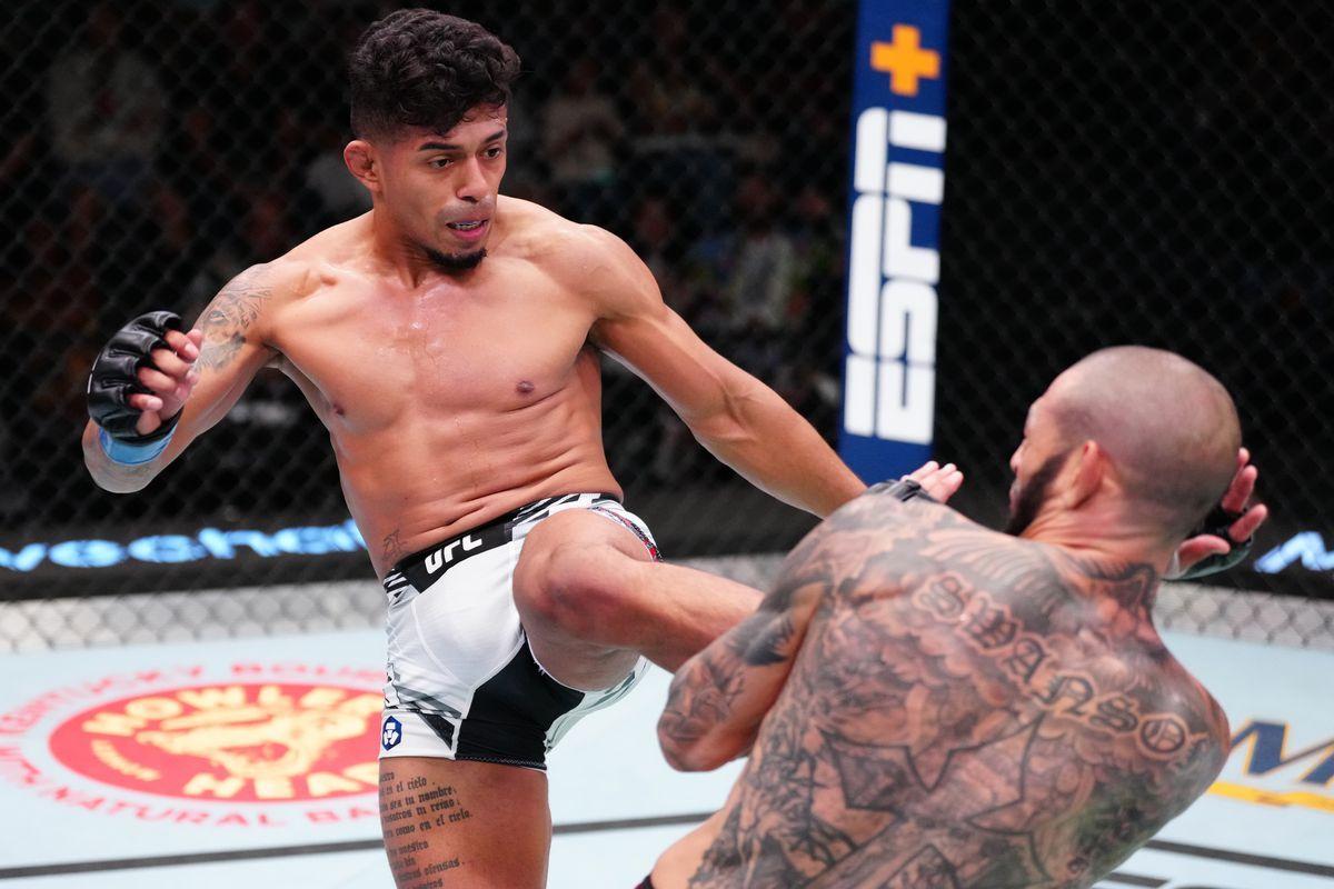 Martinez couldnt stop landing kicks when he faced Cub Swanson. Photo by Jeff Bottari, Zuffa LLC.