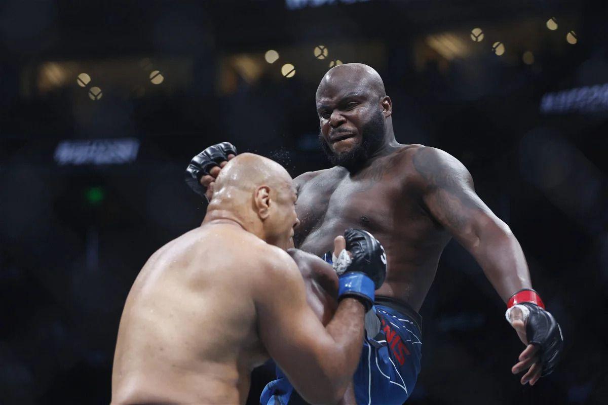 Derrick Lewis blasts Marcos Rogerio De Lima with a flying knee. Credit: Essentially Sports.