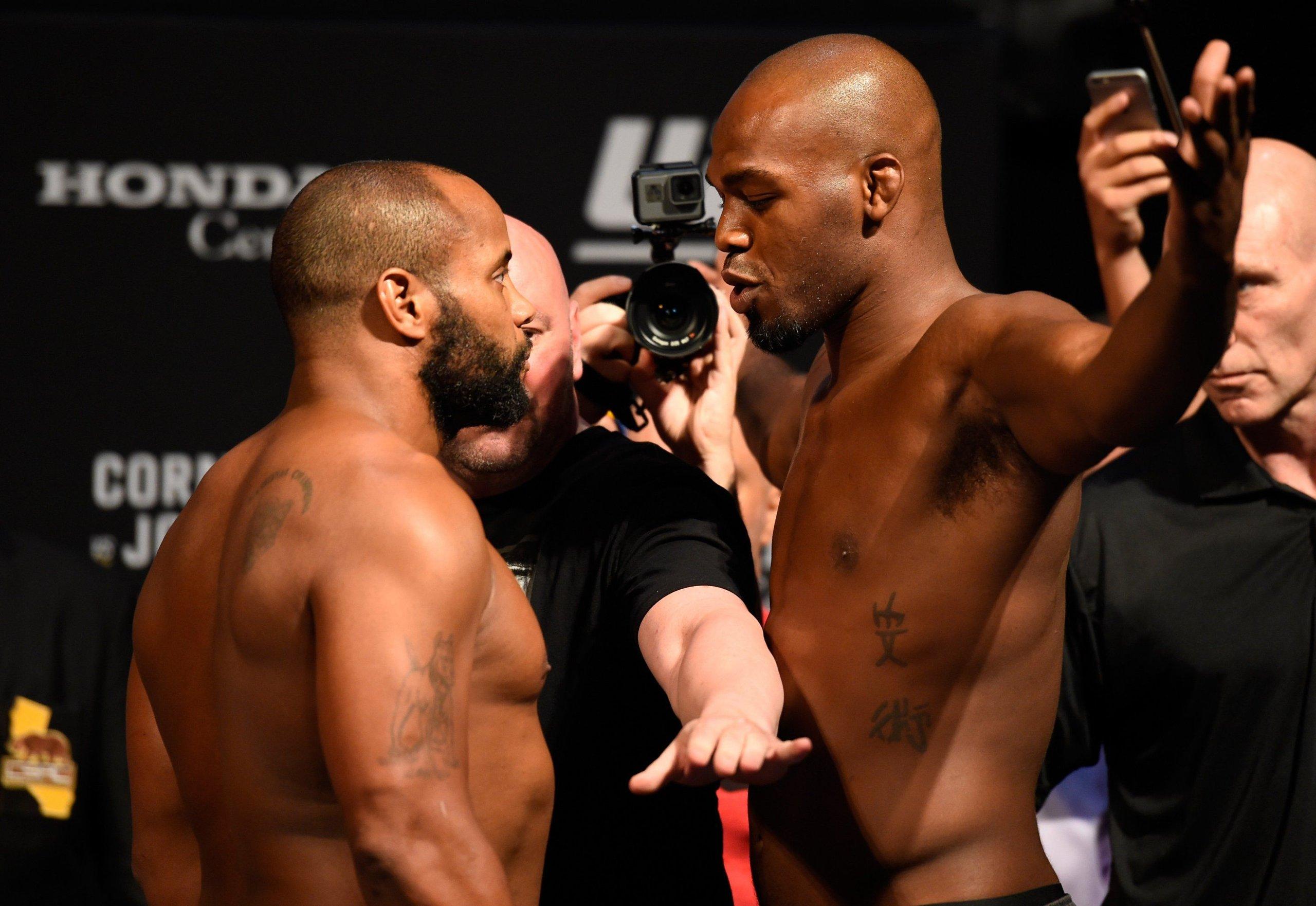 Jon Jones and Daniel Cormier facing off before their second fight. Photo by Josh Hedges, Zuffa LLC.