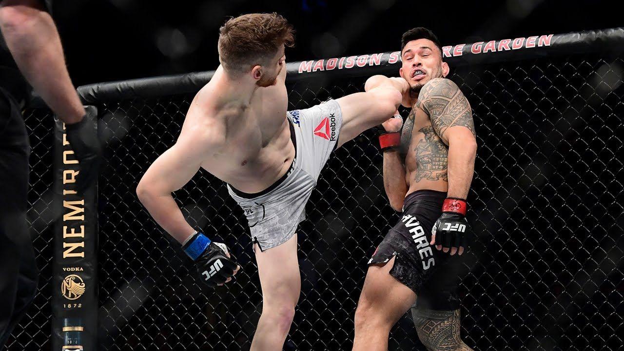 Shahbazyan in his head kick KO win against Brad Tavares in late 2019. Photo by UFC/Zuffa LLC.
