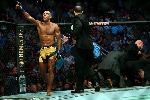 Edson Barboza after defeating Shane Burgos. Credits to: Cooper Neill-Zuffa LLC.