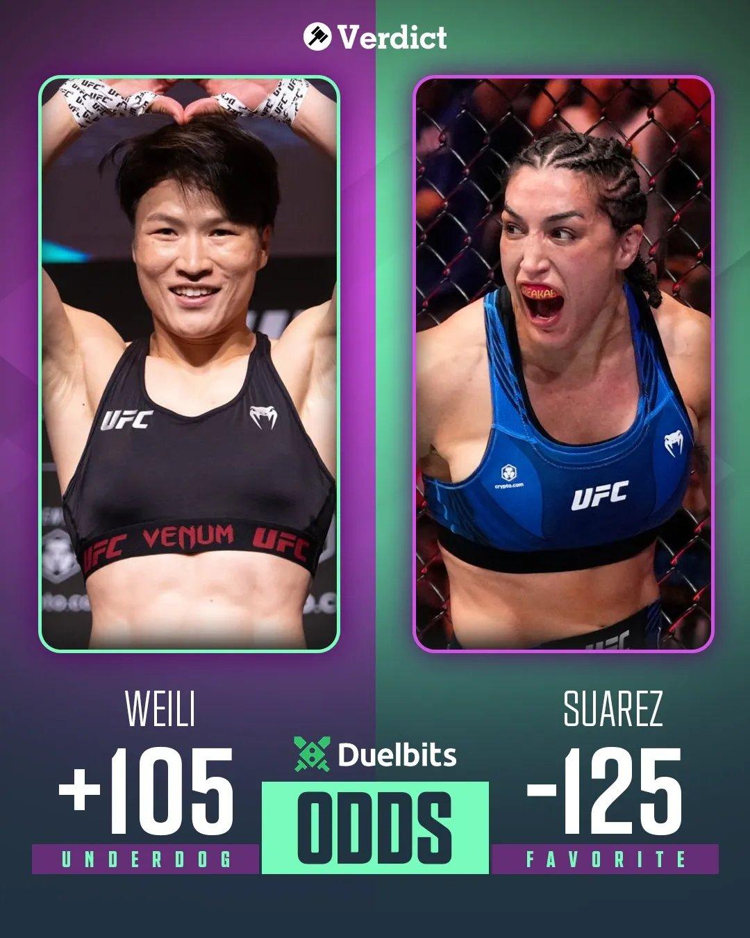 Zhang Weili is an UNDERDOG against Tatian Suarez. (Odds via Duelbits)