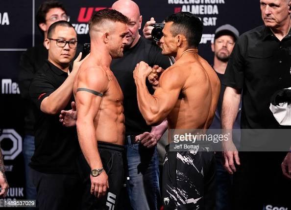 Cody Stamann faces off against Douglas Silva de Andrade. Photo by Jeff Bottari, Zuffa LLC.
