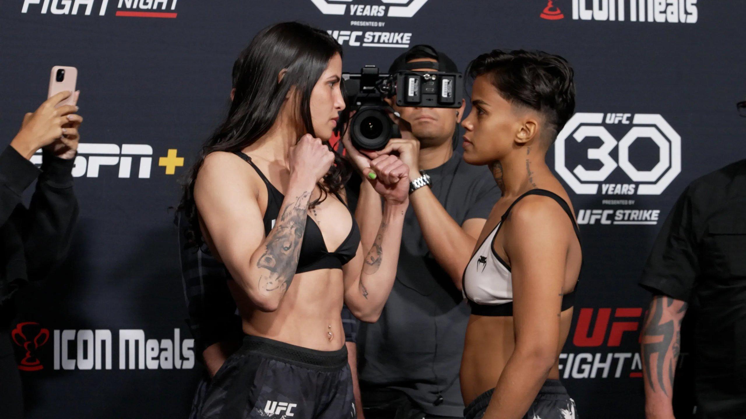 Polyana Viana and Iasmin Lucindo face off. Photo by MMAJunkie.