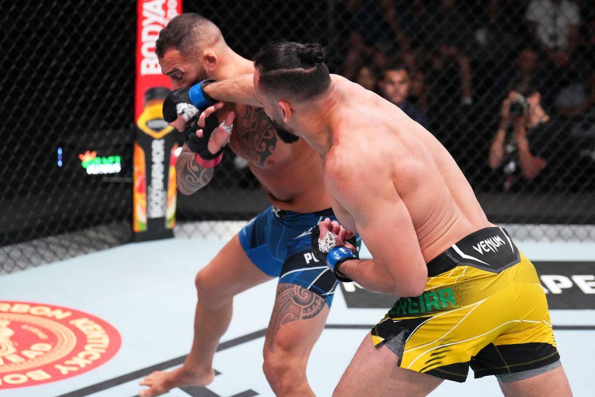 Michel Pereira Rocks Santiago Ponzinibbio. Credits to: Chris Unger/Zuffa LLC.