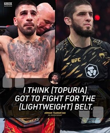 Arman Tsarukyan fully expects Ilia Topuria to get the next UFC Light Weight title shot 👀